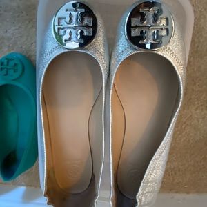 Tory Burch MInnie Silver Ballerina Flats